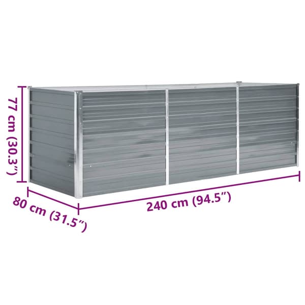 vidaXL højbed galvaniseret stål 240x80x77 cm grå