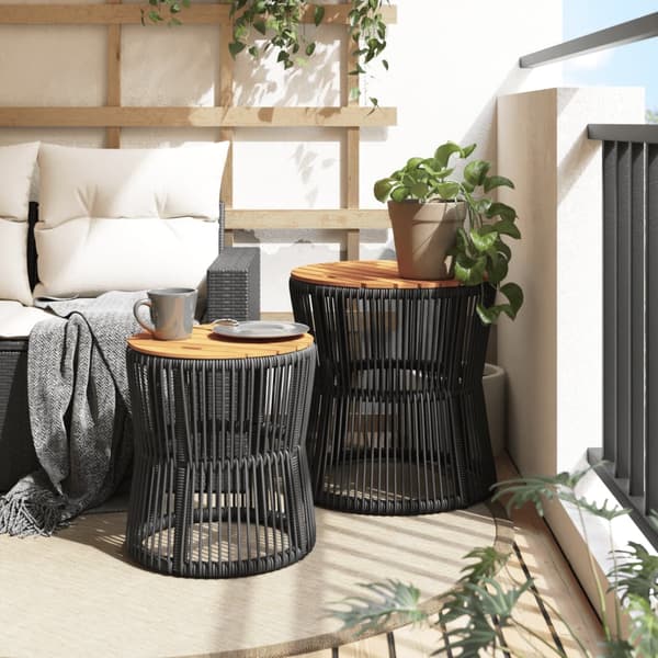 vidaXL haveborde, sæt med 2, træbordplader, sort, polyrattan