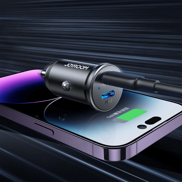 Mini biloplader til cigarettænder 30W 2x USB-C metal sort