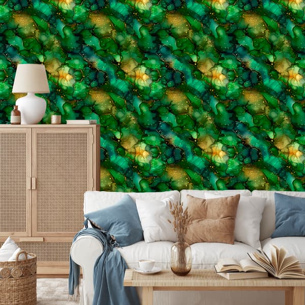 Pullonvihreä mustetapetti olohuoneeseen ja makuuhuoneeseen 50x1000 cm