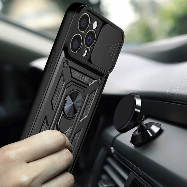 Etui til IPHONE 14 ARMOR SLIDE RING BAGSIDER + GLAS