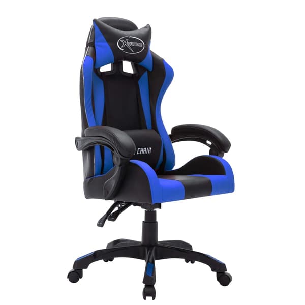 vidaXL gamingstol med RGB LED, blå og sort, kunstlæder