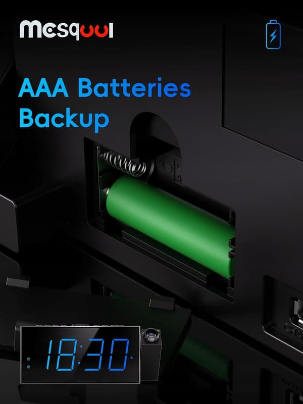 Mesqool Loud projektionsväckarklocka 7-tums digital display och dimmer