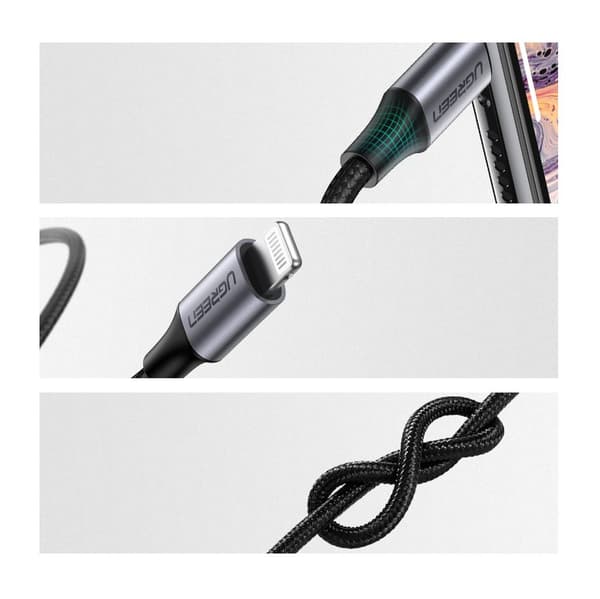 AUX-ljudkabel för iPhone MFI Lightning - 3,5 mm minijack 1m grå