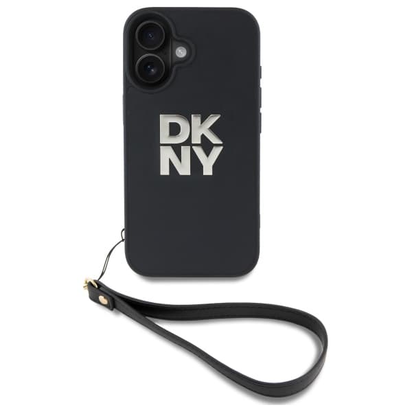 DKNY Wrist Strap Stock Logo-cover til iPhone 16, sort
