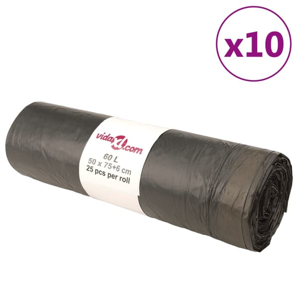 vidaXL affaldsposer, snøre, 250 stk., sorte, 60 l