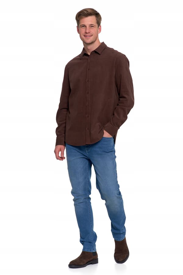 Moraj herrskjorta manchester 100% bomull långärmad brun XL