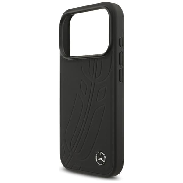 Mercedes Læder Stort Laurel Leaf MagSafe-etui til iPhone 17 Pro Sort
