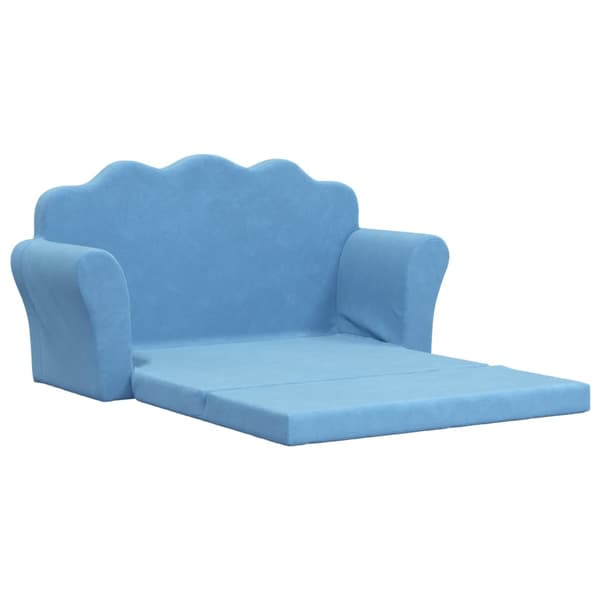 vidaXL 2-sits bäddsoffa för barn, blå, mjuk plysch