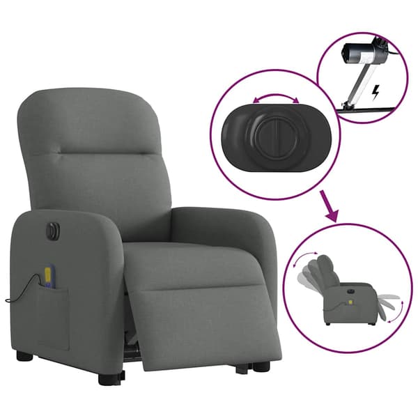 vidaXL Elektrisk lyftande massagefåtölj med vilfåtölj, mörkgrå
