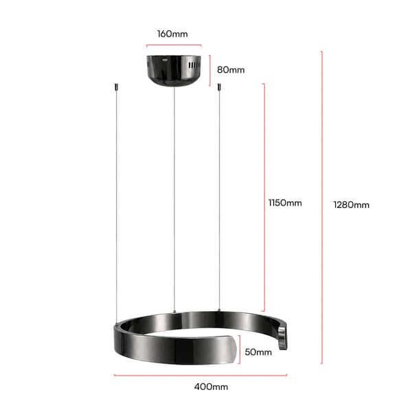 Zigbee Open ring LED hængelampe sort krom 40cm