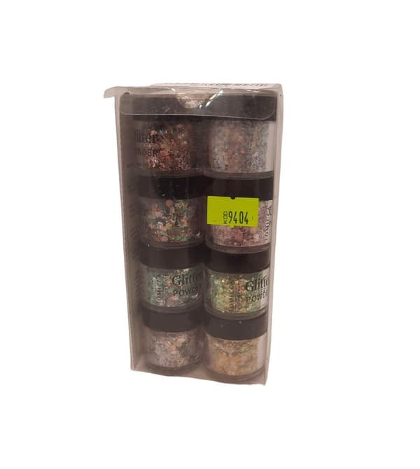 Glitterpulver til negledekoration, 8 farver