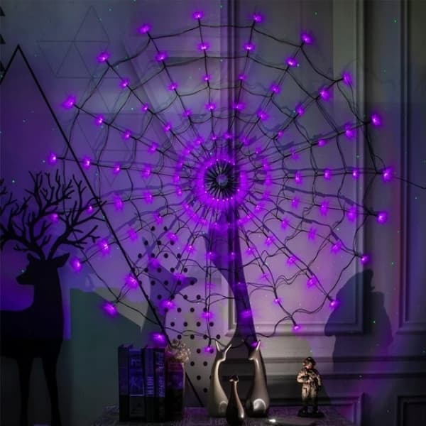 Edderkoppespindsnet 70 LED Halloween-glødende lampe lilla belysning