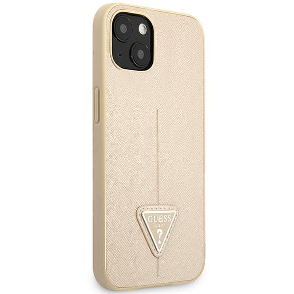 Guess Saffiano Triangle Logo-skal till iPhone 14 Plus, Beige