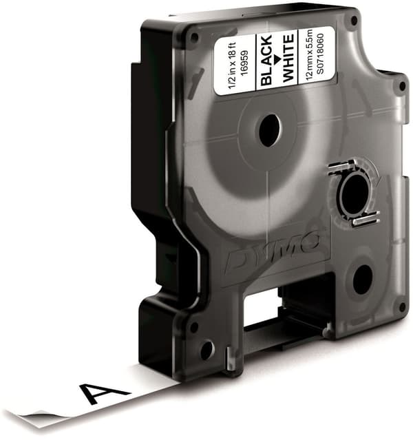 Dymo Label S0718060 sort på hvid etiketbånd