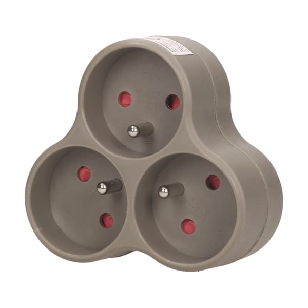 Triple elektrisk splitter 3x230V med jordforbindelse grå