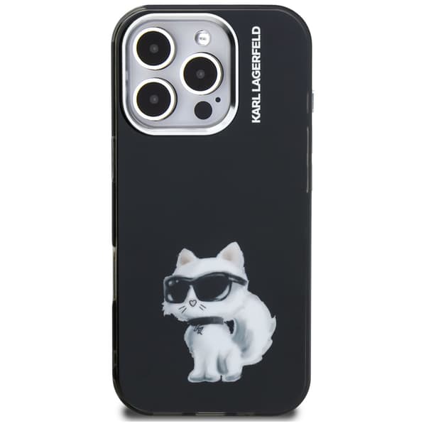 Karl Lagerfeld IML Aquarelle Choupette & Logo-cover til iPhone 16 Pro Max, sort