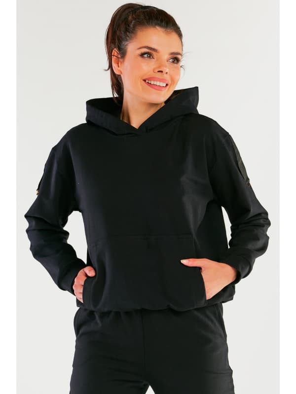 Hættetrøje med skulderlapper, sort L/XL