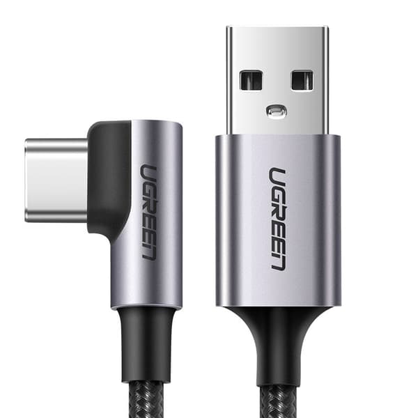 Kabel vinklet side USB-stik - USB-C 1m 3A grå