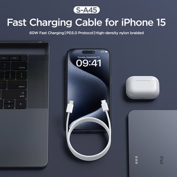 Ben-sarjan USB-C 60W 1m -kaapeli - valkoinen