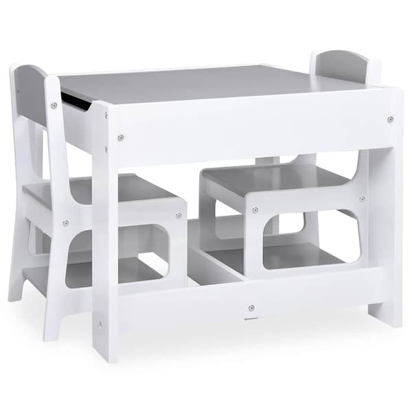 vidaXL Barnbord med 2 stolar, vit, MDF