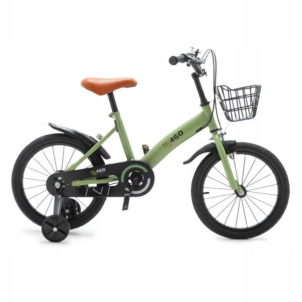 12-tums barncykel med sidohjul, grön korg