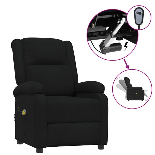 vidaXL elektrisk massagestol, sort, stof