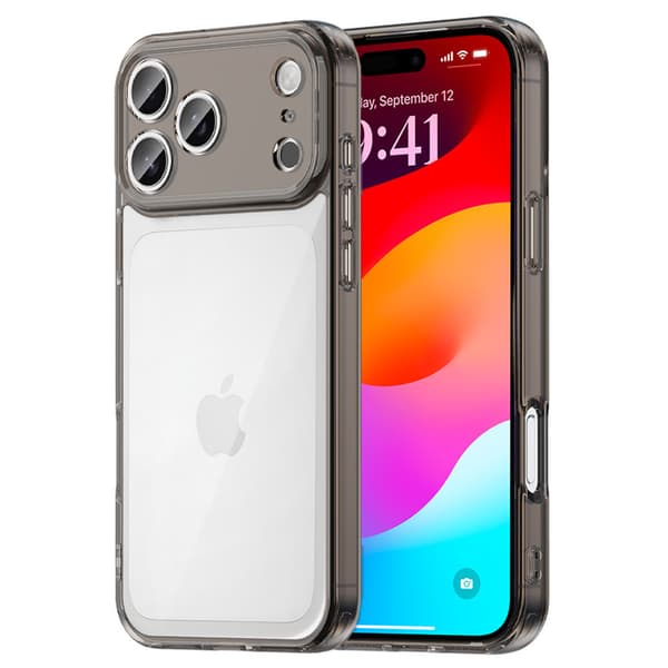 iPhone 17 Pro cover, silikone med hård bagside, røget sort