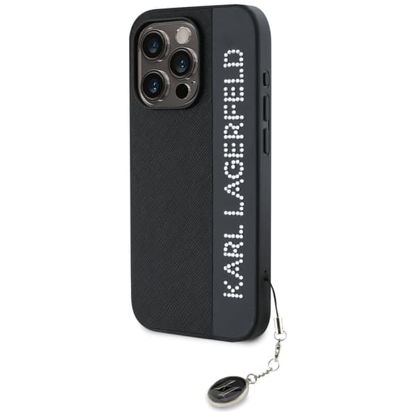 Karl Lagerfeld Saffiano Rhinsten & Charm Etui til iPhone 15 Pro Max, Sort