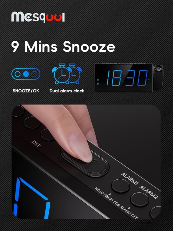 Mesqool Loud projektionsväckarklocka 7-tums digital display och dimmer