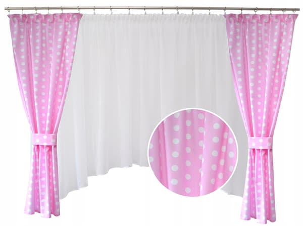 Barngardiner och draperier SET rosa prickar flickrum BOHO