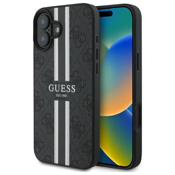 Guess 4G Printed Stripes MagSafe-etui til iPhone 16, sort