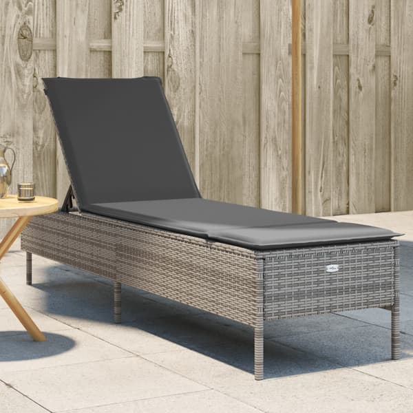 vidaXL liggestol med hynde, grå, polyrattan