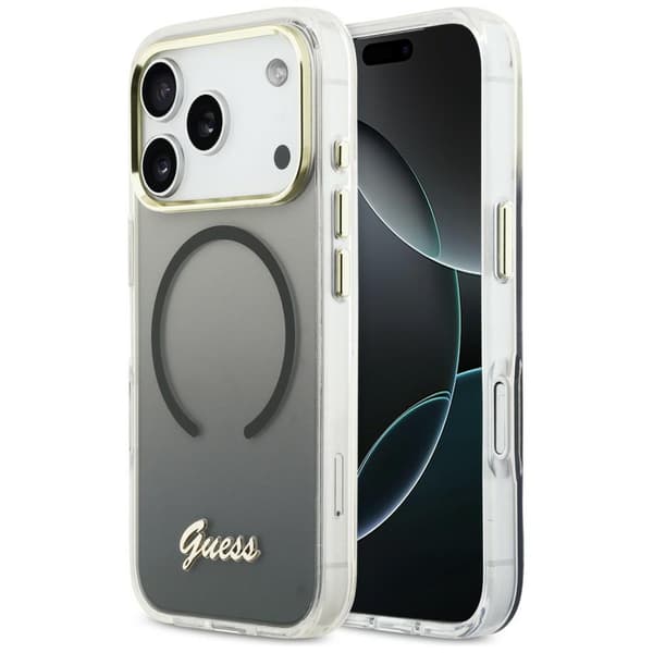 Guess IML Gradient Script Metal MagSafe-etui til iPhone 17 Pro Max, sort