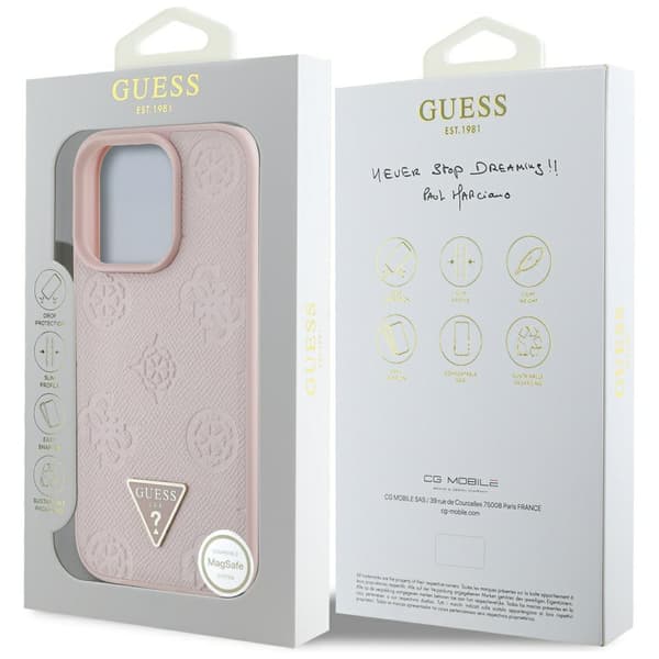 Guess Grained Hot Stamp Peony Pattern Triangle Logo MagSafe-cover til iPhone 16 Pro, lyserød