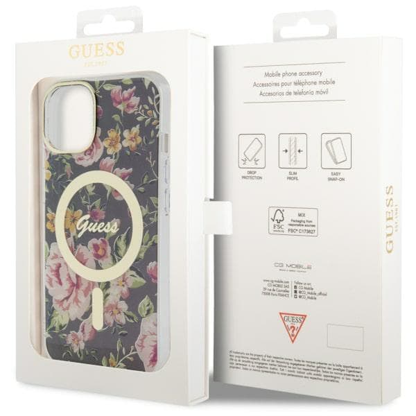 Guess Flower MagSafe-etui til iPhone 14, sort