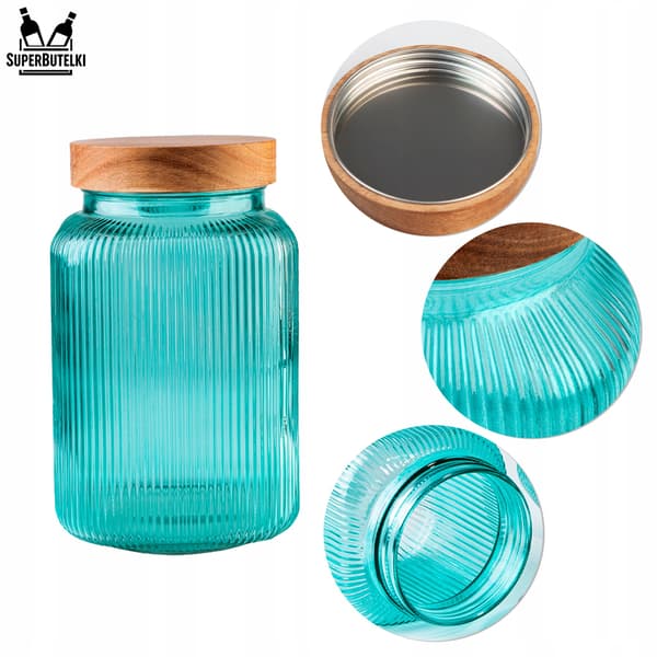 Glasburk med trälock / turkos 3L