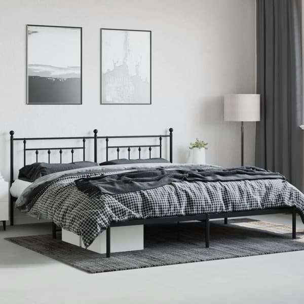 vidaXL metalsengestel med hovedgærde sort 200x200 cm