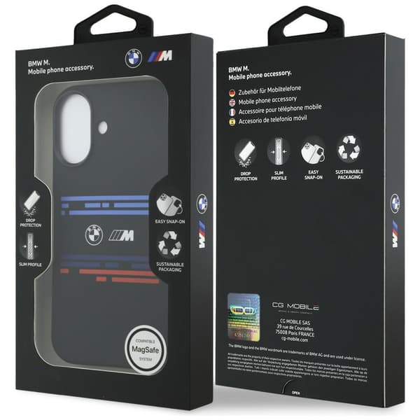 BMW M Silicon Horizontal Line MagSafe -kotelo iPhone 17:lle, musta