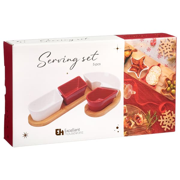 Keramiska snackskålar på bricka, 5 delar