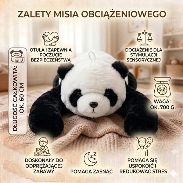 claro Sensorisk Panda Vægtet Bamse - Stress og Søvn Krammedyr 60cm