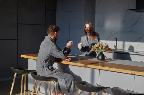 Frotté badekåbe grå unisex lommekåbe 100% bomuld blød M