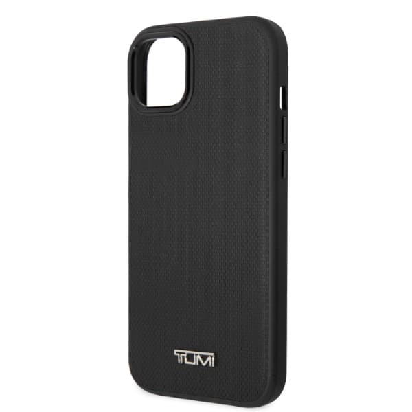Tumi Leather Ballistic Pattern MagSafe -kotelo iPhone 14:lle, musta