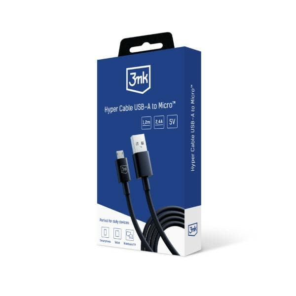 3MK Hyper USB-A till Micro USB-kabel, 1,2 m, 5 V, 2,4 A, svart
