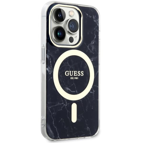 Guess Golden Marble MagSafe-etui til iPhone 14 Pro Max, sort