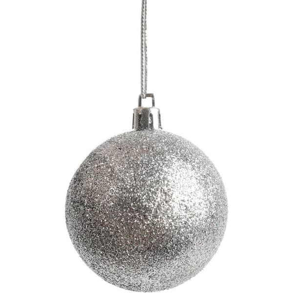 SET MED 6 PLASTGLITTERBOLLAR 6 CM SILVER