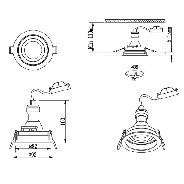 KENAI Sort Mat Flytbar GU10 Rund Loftspotlight
