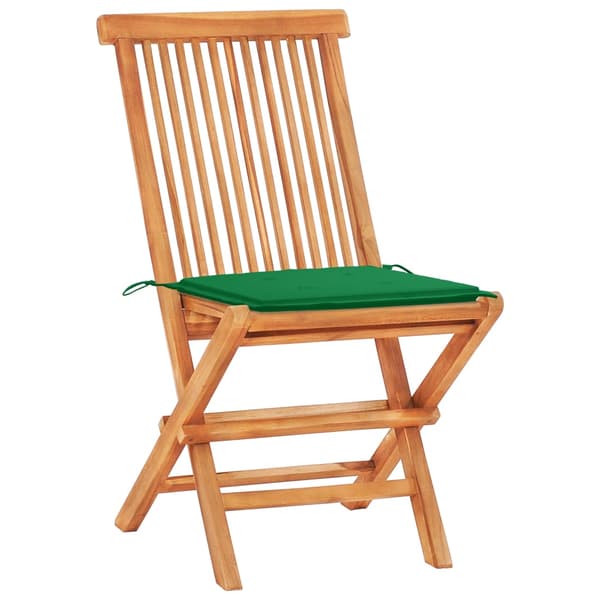 vidaXL 3-delat bistroset, gröna kuddar, teak