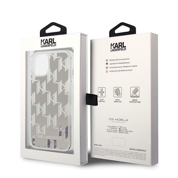 Karl Lagerfeld Liquid Glitter Monogram-cover til iPhone 14, sølv