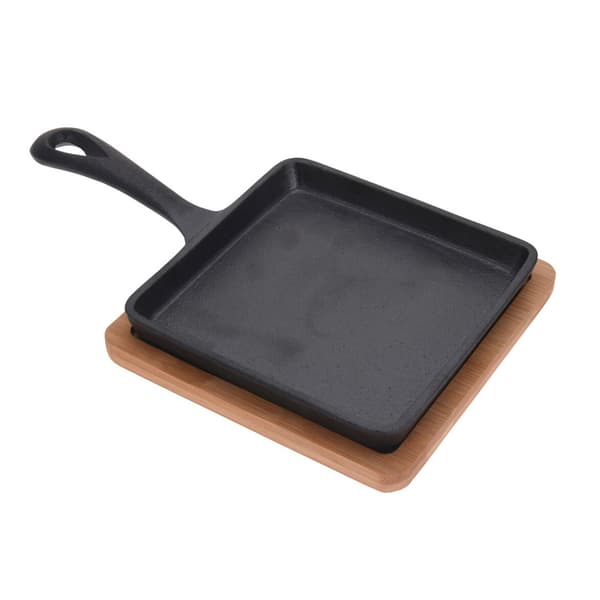 Støbejernspande med bambusbræt 24 cm